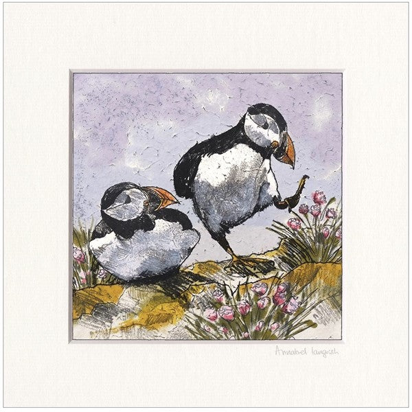 dancing-puffins-framed-print-by-annabel-langrish