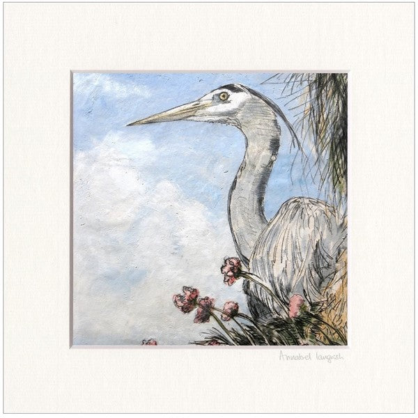 heron-on-thrift-framed-print-by-annabel-langrish